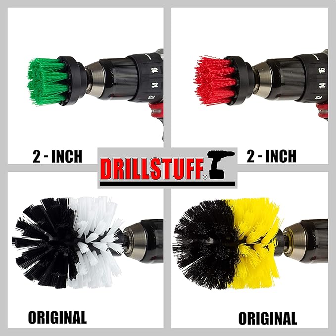 Cordless Drill Powered Scrub Brush Kit - Kitchen Cleaning Small Round Brush - Rotating Shower/Bathtub Brush - Automotive Detailing/Glass/Carpet Brush - Concrete/Deck Brush - Tile and Grout
