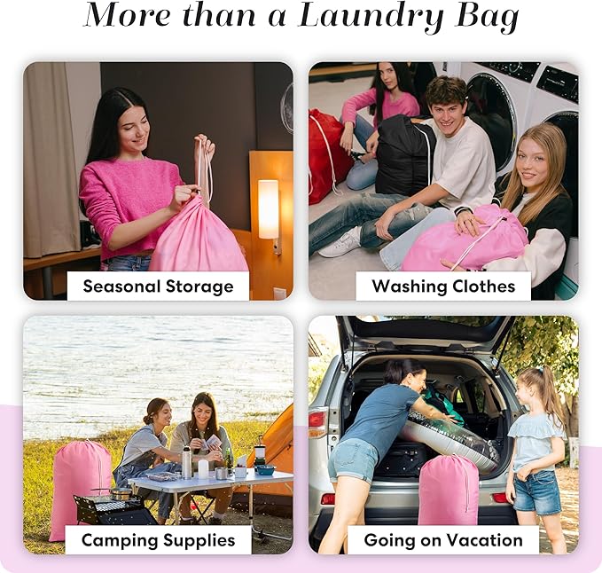 Nylon XL Laundry Bag - Locking Drawstring Closure and Machine Washable. These Large Bags will Fit a Laundry Basket or Hamper and Strong Enough to Carry up to Three Loads of Clothes (Pink 22" x 32")