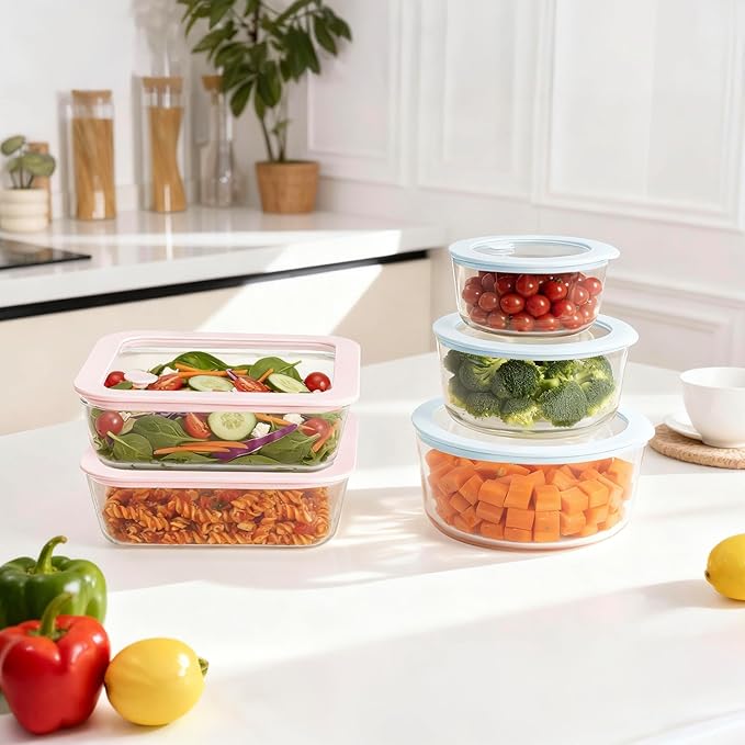 Urban Green Glass Food Container Set with Silicone Glass Lid, 3 Pack, Square Shape, Airtight, LeakProof, 100% Plastic Free, Meal Prep Food Storage Containers