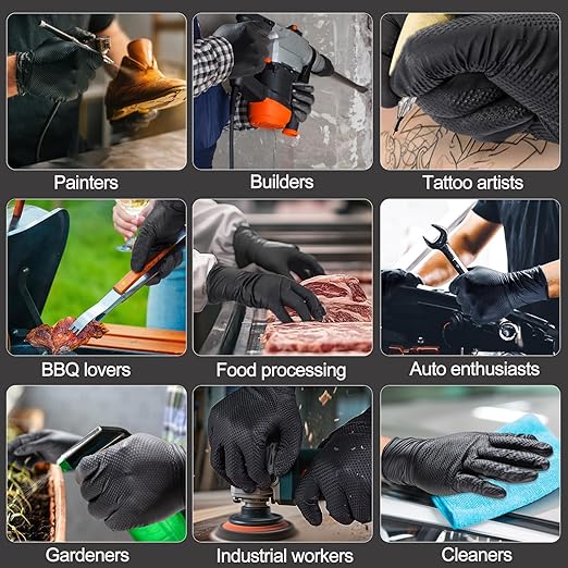 10mil Nitrile-Gloves Disposable - Chemical-Resistant Rubber - Mechanic Gloves Heavy Duty, Latex Free, Diamond Grip (1000,Black Large)