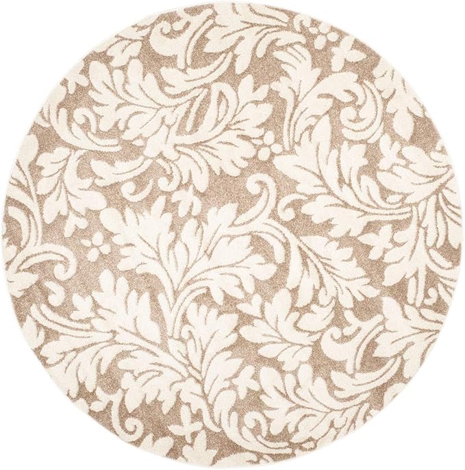 SAFAVIEH Amherst Collection Area Rug - 9' Round, Wheat & Beige, Floral Design, Non-Shedding & Easy Care, Ideal for High Traffic Areas in Living Room, Bedroom (AMT425S)