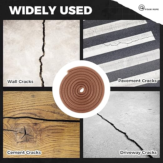 1/4 Inch x 50 ft Foam Backer Rod for Gaps Joints Concrete Crack Filler Caulk Saver Bulk Foam Backing Rod Concrete Filler Rope for Weather Stripping Door Seal (Brown)