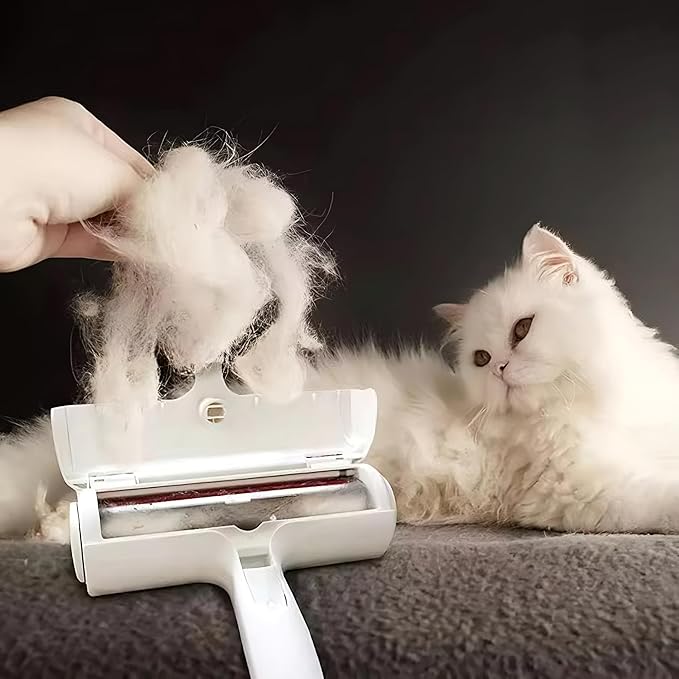 Reusable Pet Hair Remover Roller โ Dog & Cat Fur Lint Cleaner for Sofa, Carpet, Bed & Car Seats โ No Adhesive Required (White/Orange)