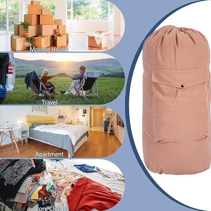 Sanlykate Canvas Backpack Laundry Bag - Extra Large Durable Dirty Clothes 2-3 Days Capacity with Adjustable Shoulder Strap & Front Pocket, for College Dorm, Apartment, Laundromats, Camping Travel