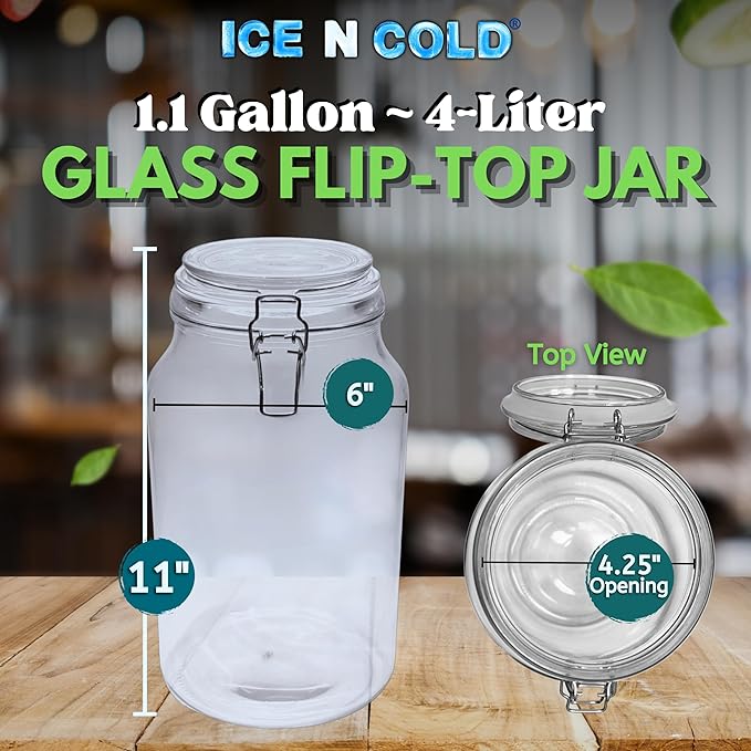 Airtight Glass Storage Jars with Clamp Lid – Food Storage Containers with Rubber Gasket Seal – Pantry & Kitchen Canisters for Dry Goods, Coffee, Sugar, Pasta – 0.4L to 4L Sizes (6, 135oz | 4L)