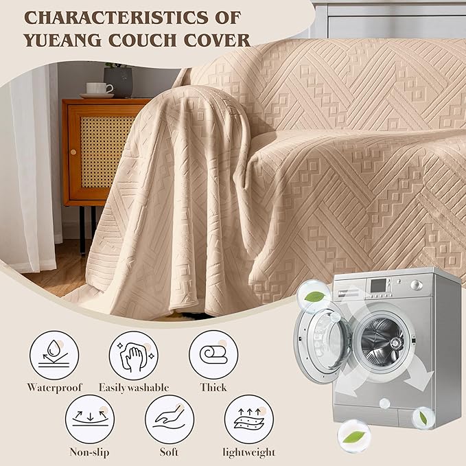 Waterproof Couch Cover, Reversible Washable Anti-Slip Loveseat Sofa Covers with 2 Cushions, Sectional Couch Covers for Pets, Sofa Slipcovers for Dogs Cats (71x91in/Khaki)