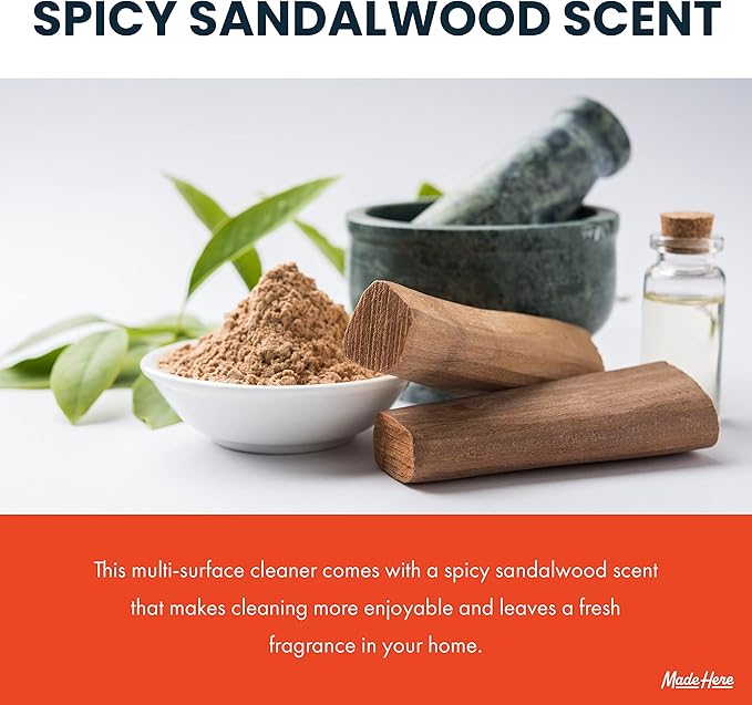 Multi-Surface Cleaner - Powerful, Safe, and Eco-Friendly Spicy Sandalwood Scented Formula for Counters, Walls, Ceramic, Glass, Plastic, and Most Metals