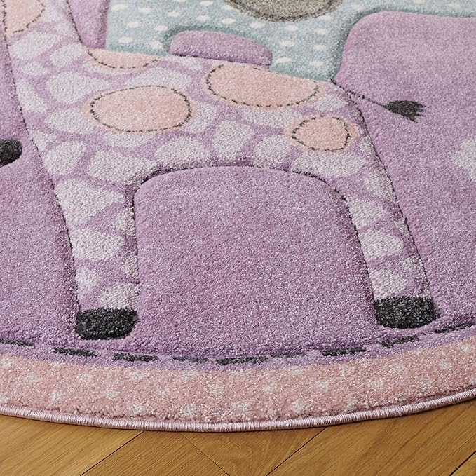 SAFAVIEH Carousel Kids Collection Area Rug - 6'7" Round, Purple, Animal Design, Easy Care & Non-Shedding, Ideal for High Traffic Areas for Boys & Girls in Playroom, Nursery (CRK120V-7R)