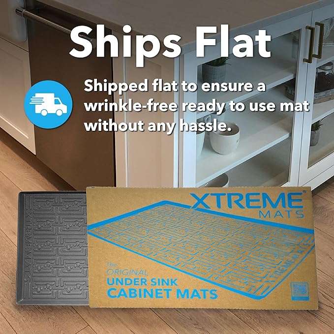 XTREME MATS Waterproof Undersink Mat (Beige 37" 1/4 x 19 1/4) Cabinet Base Liner for Bathroom Vanity Cabinets Catches Leaks Prevents Damage Flexible Driptray