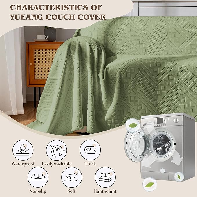 Waterproof Couch Cover, Reversible Washable Anti-Slip Loveseat Sofa Covers with 2 Cushions, Sectional Couch Covers for Pets, Sofa Slipcovers for Dogs Cats, 71x91in/Green