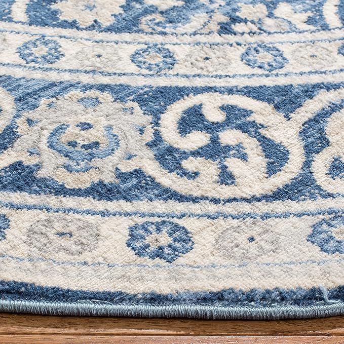 SAFAVIEH Brentwood Collection 6'7" Round Navy / Light Grey BNT870M Oriental Damask Trellis Non-Shedding Dining Room Entryway Foyer Living Room Bedroom Area Rug