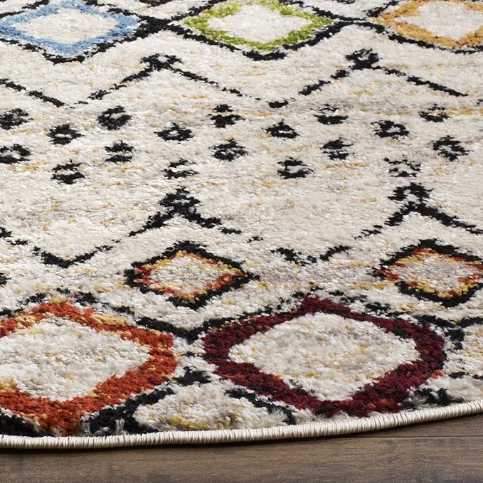 SAFAVIEH Amsterdam Collection 10' Round Ivory/Multi AMS108K Moroccan Boho Non-Shedding Living Room Bedroom Area Rug