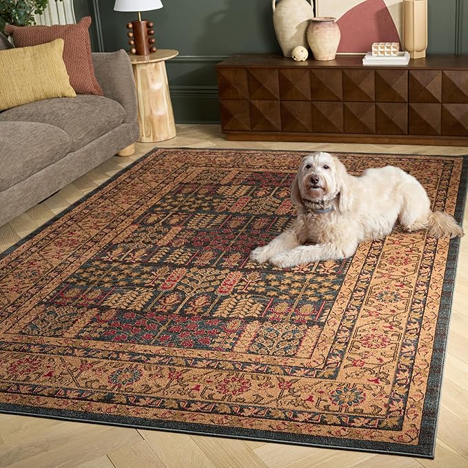 SAFAVIEH Mahal Collection Area Rug - 6'7" x 9'2", Navy & Natural, Traditional Oriental Design, Non-Shedding & Easy Care, Ideal for High Traffic Areas in Living Room, Bedroom (MAH697E)