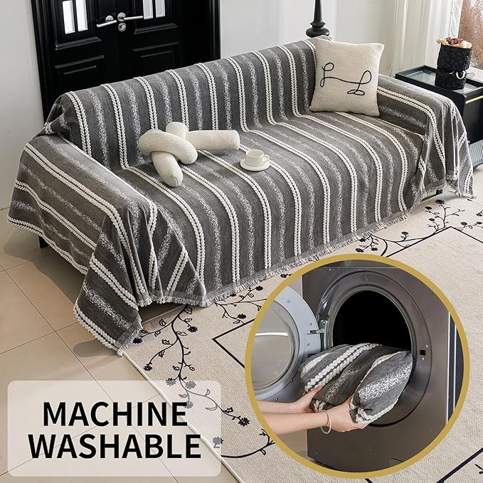 HAOMAIJIA Non Slip Couch Cover Sofa Covers for 3 Cushion Couch Washable sectional Couch Covers for Dogs pet Furniture Protector Couch Cover Blanket for Living Room (TM-Grey, 71"x134")