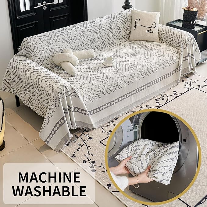 HAOMAIJIA Non Slip Couch Cover Sofa Covers for 3 Cushion Couch Washable sectional Couch Covers for Dogs pet Furniture Protector Couch Cover Blanket for Living Room (MR-Grey, 71"x134")