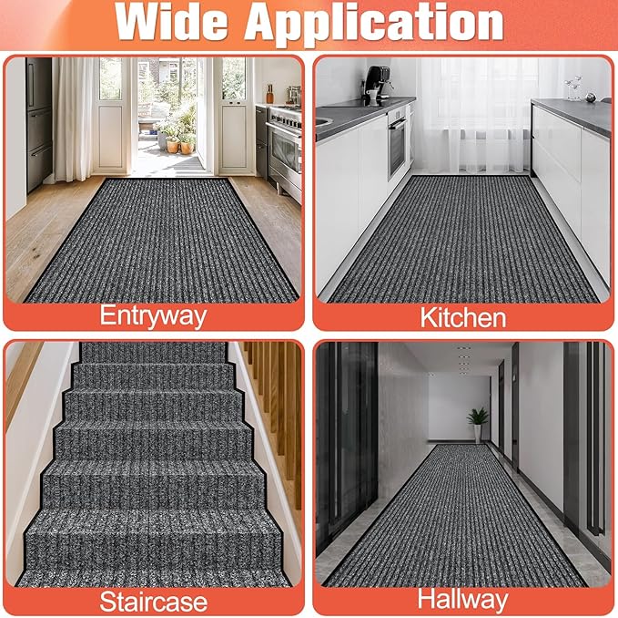 Commercial Floor Mat 1.47' x 2.3' Extra Large Front Door Industrial Rug Heavy Duty Brush Step Entrance Mat Weather Utility Rug with Non Slip Rubber Backing Low Profile for Entryway, Charcoal Grey