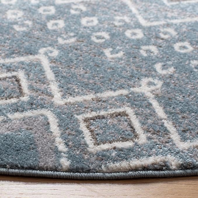 SAFAVIEH Amsterdam Collection 5'1" Round Blue/Ivory AMS108L Moroccan Boho Non-Shedding Living Room Bedroom Area Rug