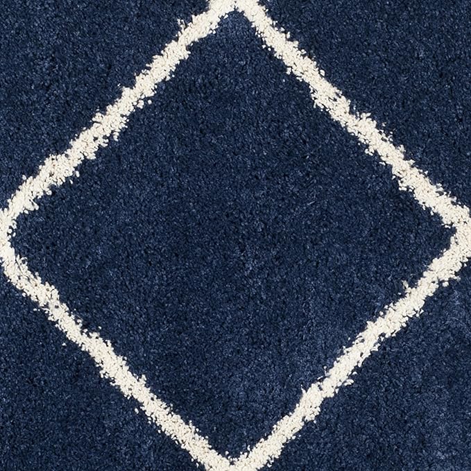 SAFAVIEH Hudson Shag Collection Area Rug - 7' Round, Navy & Ivory, Modern Trellis Design, Non-Shedding & Easy Care, 2-inch Thick Ideal for High Traffic Areas in Living Room, Bedroom (SGH281C)