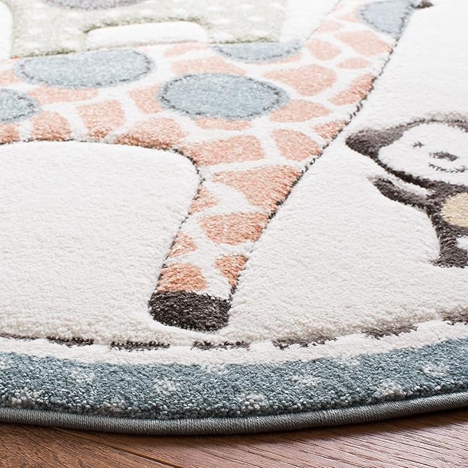 SAFAVIEH Carousel Kids Collection 8' Round Ivory CRK120A Animal Non-Shedding Nursery Playroom Area Rug