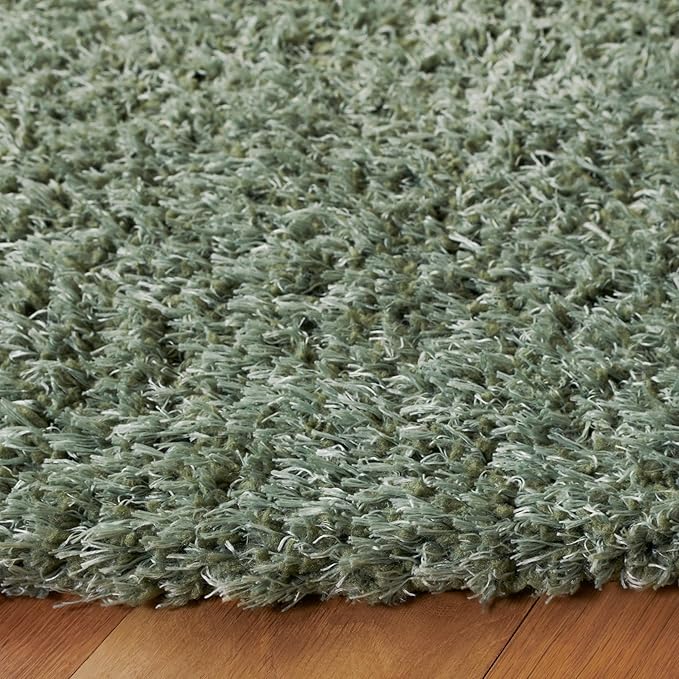 SAFAVIEH Lindsay Shag Collection Area Rug - 6'7" Round, Green, Geometric Design, Ideal for High Traffic Areas in Living Room, Bedroom, Dining (LNS560Y)