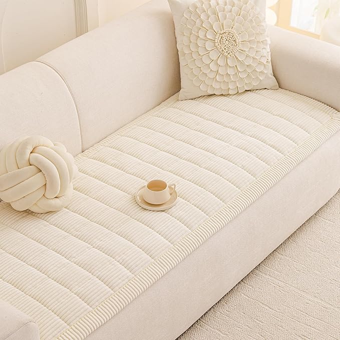 MEETSKY Couch Cover for 2 Cushion Couch Sofa, Non-Slip Couch Cover for Dog Washable Sofa Protector Pet Friendly Dog Mats for Couches Soft Furniture Covers, 27.6" x 70.9", Cream