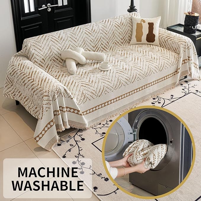 HAOMAIJIA Non Slip Couch Cover Sofa Covers for 3 Cushion Couch Washable sectional Couch Covers for Dogs pet Furniture Protector Couch Cover Blanket for Living Room (MR-Khaki, 71"x118")