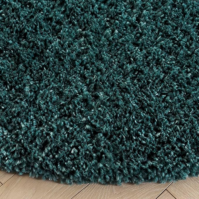 SAFAVIEH Fontana Shag 800 Collection Round Rug - 6'7" Round, Dark Green, Shag & Flokati Design, Ideal for High Traffic Areas in Living Room, Bedroom & Dining Room (FNT800Y-7R)
