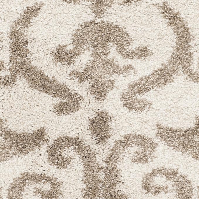 SAFAVIEH Florida Shag Collection Area Rug - 6'7" Square, Cream & Beige, Damask Design, Non-Shedding & Easy Care, 1.2-inch Thick Ideal for High Traffic Areas in Living Room, Bedroom (SG462-1113)