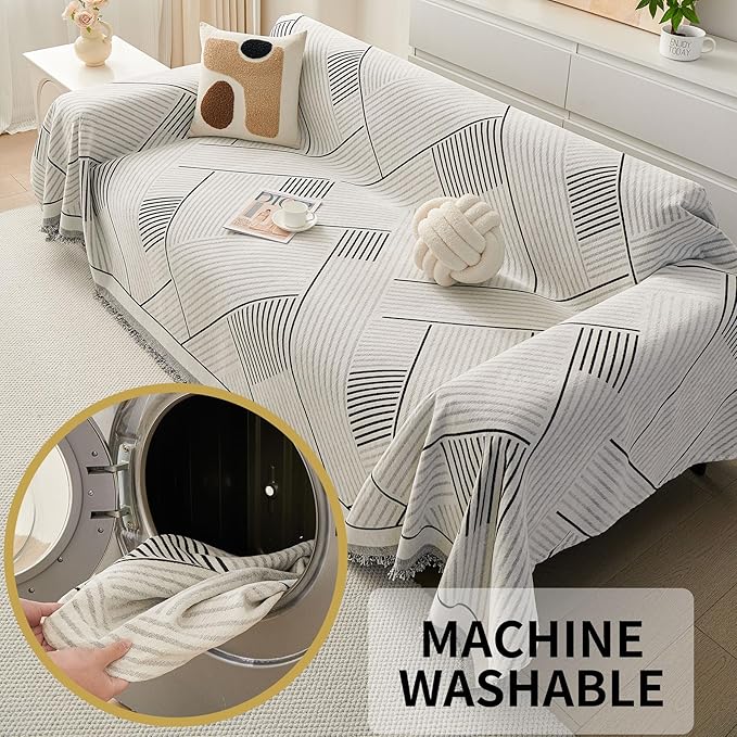 HAOMAIJIA Non Slip Couch Cover Sofa Covers for 3 Cushion Couch Washable sectional Couch Covers for Dogs pet Furniture Protector Couch Cover Blanket for Living Room (CQ-Black/Grey, 71"x134")
