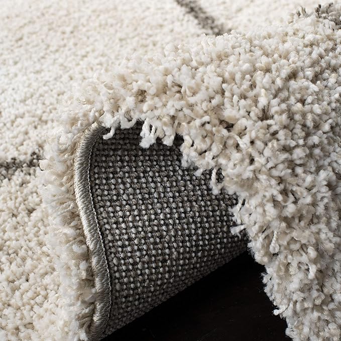SAFAVIEH Hudson Shag Collection Runner Rug - 2'3" x 16', Ivory & Grey, Modern Trellis Design, Non-Shedding & Easy Care, 2-inch Thick Ideal for High Traffic Areas in Living Room, Bedroom (SGH281A)