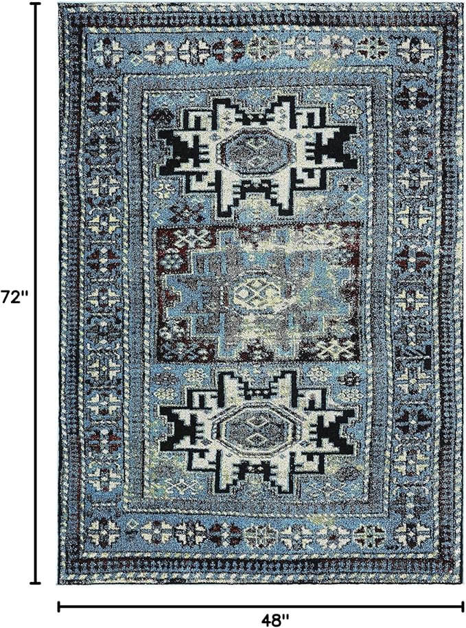 SAFAVIEH Vintage Hamadan Collection Accent Rug - 4' x 6', Light Blue & Black, Oriental Design, Non-Shedding & Easy Care, Ideal for High Traffic Areas in Entryway, Living Room, Bedroom (VTH213M)