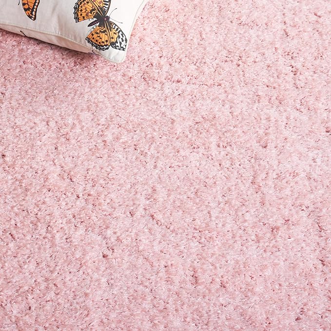 SAFAVIEH Lindsay Shag Collection Round Rug - 6'7" Round, Pink, Contemporary Design, Ideal for High Traffic Areas in Living Room, Bedroom & Dining Room (LNS560U-7R)