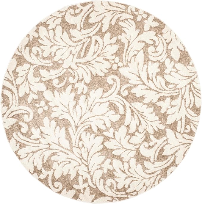 SAFAVIEH Amherst Collection 5' Round Wheat / Beige AMT425S Floral Non-Shedding Dining Room Entryway Foyer Living Room Bedroom Area Rug