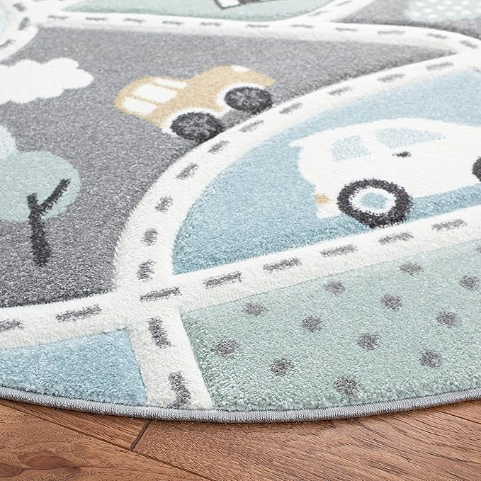 SAFAVIEH Carousel Kids Collection 5'3" Round Grey/Light Blue CRK193F Neighborhood Nursery Playroom Area Rug