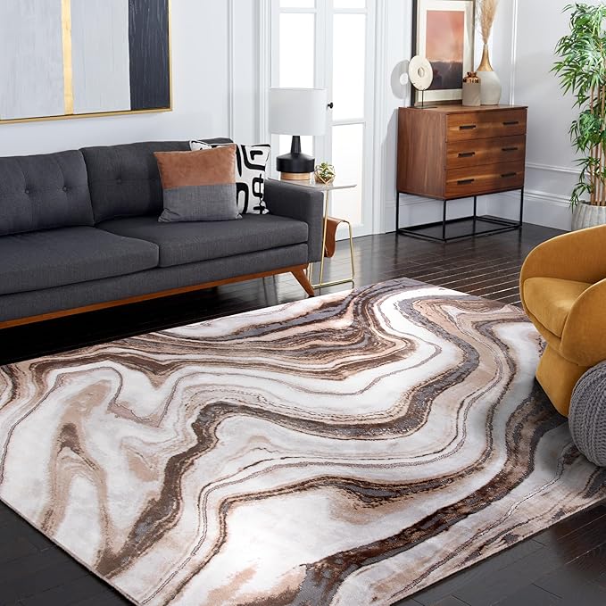 SAFAVIEH Craft Collection Area Rug - 6'7" x 9', Gold & Grey, Modern Abstract Design, Non-Shedding & Easy Care, Ideal for High Traffic Areas in Living Room, Bedroom (CFT819D)