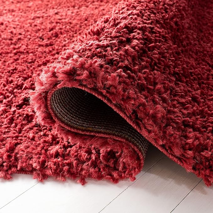 SAFAVIEH August Shag Collection Accent Rug - 3' x 5', Red, Solid Design, Non-Shedding & Easy Care, 1.5-inch Thick Ideal for High Traffic Areas in Entryway, Living Room, Bedroom (AUG200Q)