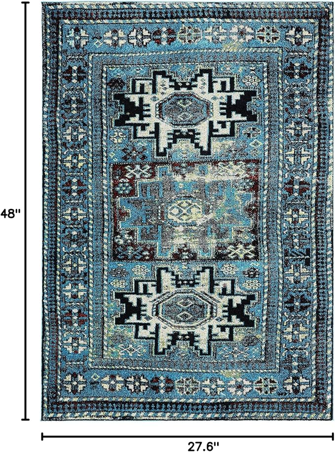 SAFAVIEH Vintage Hamadan Collection Accent Rug - 2'3" x 4', Light Blue & Black, Oriental Design, Non-Shedding & Easy Care, Ideal for High Traffic Areas in Entryway, Living Room, Bedroom (VTH213M)