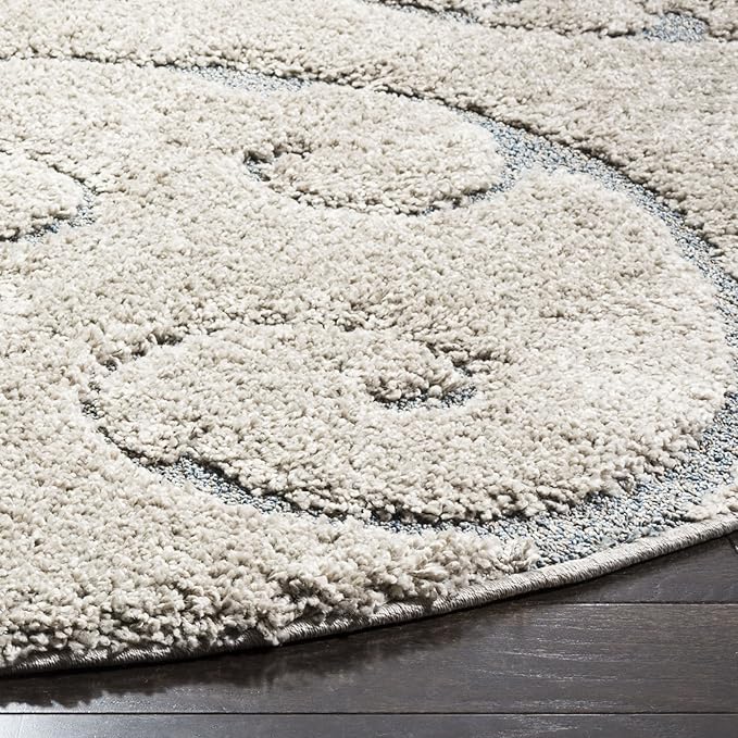 SAFAVIEH Florida Shag Collection Area Rug - 6'7" Round, Beige & Blue Grey, Scroll Design, Non-Shedding & Easy to Clean, High-Low Plush Pile, Ideal for Living Room, Bedroom, Dining Space (SG455-1155)