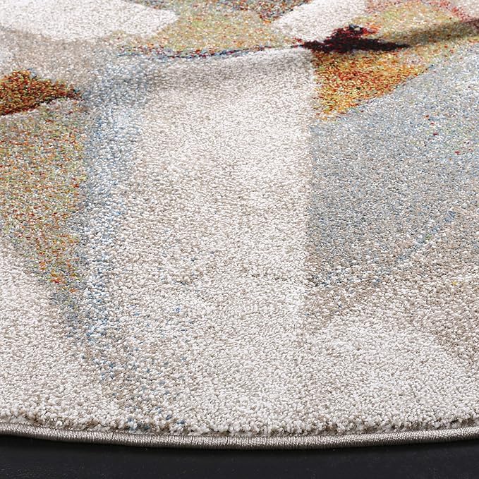 SAFAVIEH Porcello Collection 4' Round Grey/Multi PRL6937B Modern Abstract Non-Shedding Living Room Bedroom Area Rug