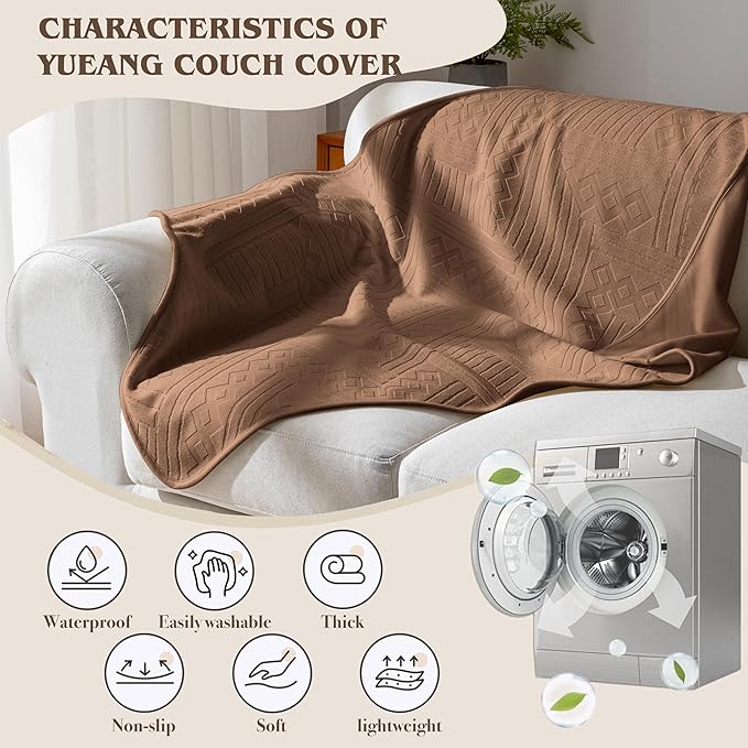 Waterproof Recliner Chair Cover - Washable Double-Sided Velvet and Pattern Reversible Cover for Couch, Bed, Sofa Protection for Dogs, 30x40in/Brown