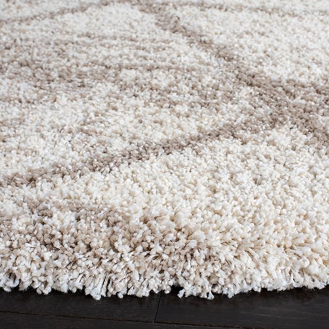 SAFAVIEH Hudson Shag Collection Area Rug - 4' Round, Multi Ivory & Beige, Modern Trellis Design, Non-Shedding & Easy Care, 2-inch Thick Ideal for High Traffic Areas in Living Room, Bedroom (SGH281H)