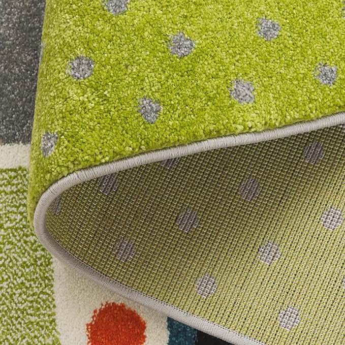SAFAVIEH Carousel Kids Collection Area Rug - 5'3" x 7'6", Green/Grey, Geometric Design, Ideal for High Traffic Areas in Living Room, Bedroom, Dining (CRK193Y)