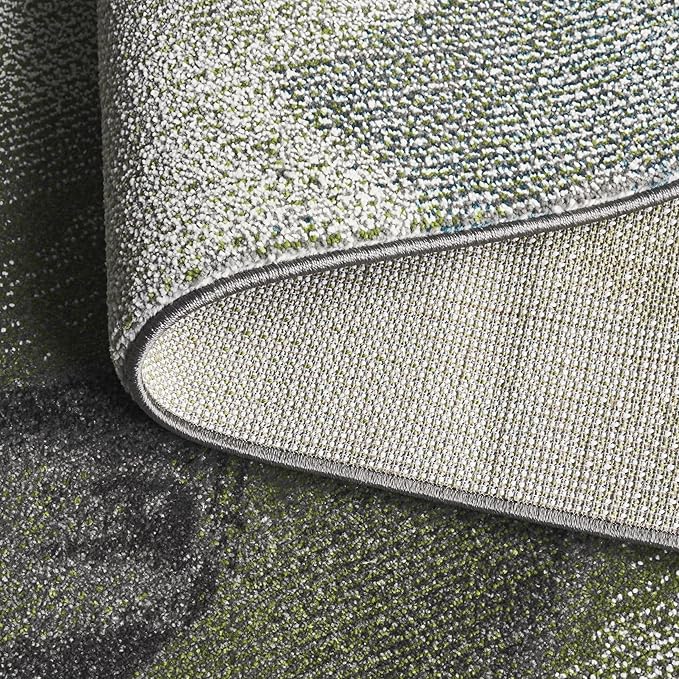 SAFAVIEH Porcello Collection Area Rug - 6'7" Round, Green & Grey, Slip Resistant, Abstract Pattern, Non-Shedding & Easy Care, Ideal for Living Room, Foyer, Bedroom (PRL6937Y-7R)