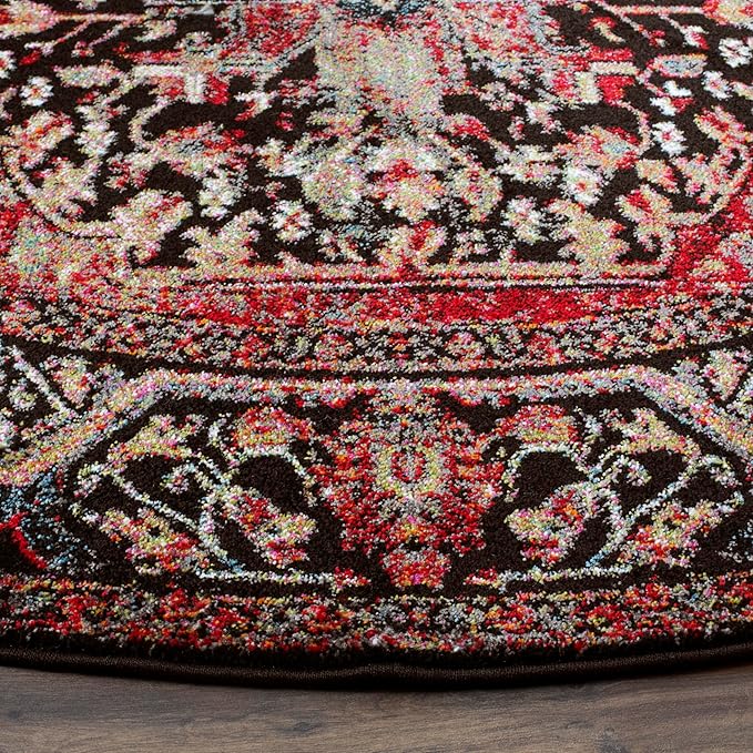 SAFAVIEH Vintage Hamadan Collection Area Rug - 9' Round, Red & Multi, Oriental Traditional Persian Design, Non-Shedding & Easy Care, Ideal for High Traffic Areas in Living Room, Bedroom (VTH215A)