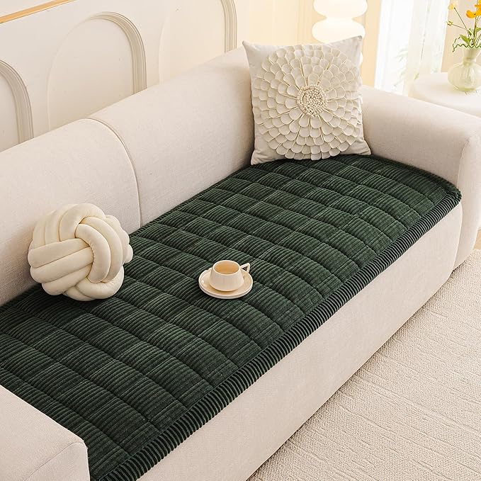 MEETSKY Couch Cover for Dog Washable, Non-Slip Sofa Protector Pet Friendly Sofa Covers for 2 Cushion Couch Soft Furniture Covers for Loveseat Dog Mats for Couches, 27.6" x 59", Moss Green