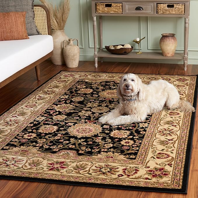SAFAVIEH Lyndhurst Collection Accent Rug - 3'3" x 5'3", Black & Ivory, Traditional Oriental Design, Non-Shedding & Easy Care, Ideal for High Traffic Areas in Entryway, Living Room, Bedroom (LNH212A)
