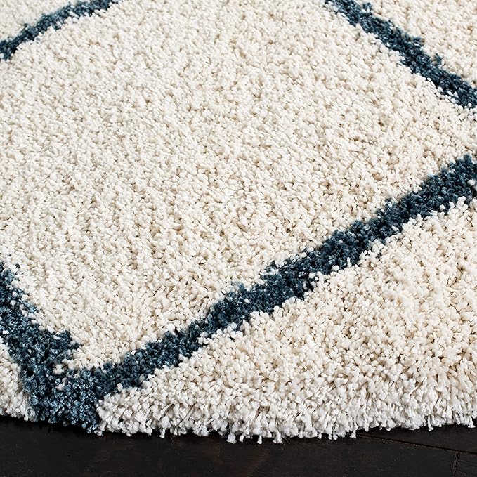 SAFAVIEH Hudson Shag Collection Area Rug - 3' Round, Ivory & Slate Blue, Modern Trellis Design, Non-Shedding & Easy Care, 2-inch Thick Ideal for High Traffic Areas in Living Room, Bedroom (SGH281T)