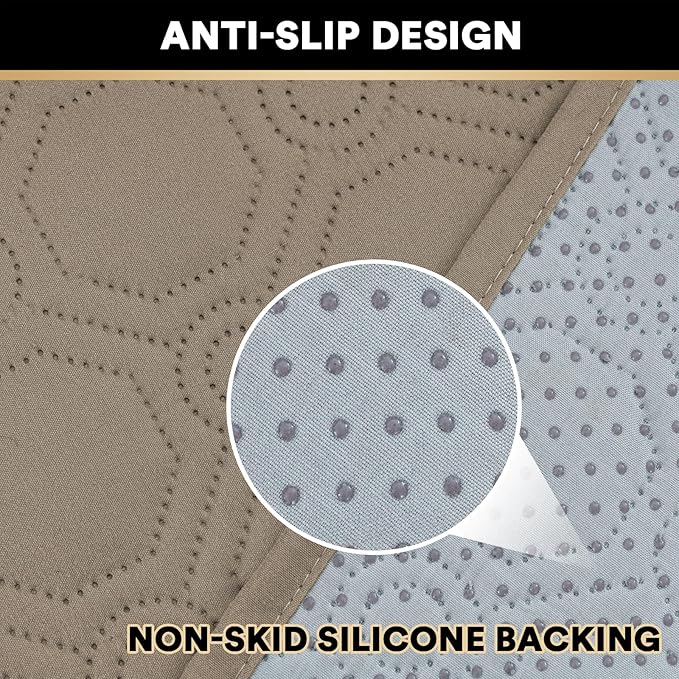 PrinceDeco Loveseat Couch Cover for 2 Cushion Couch Sofa Cover for Dogs Water Proof Slipcover Non-Slip Furniture Protector with Elastic Straps for Pet Cat Children(Loveseat 48",Taupe)