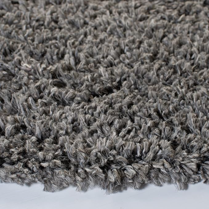 SAFAVIEH August Shag Collection Area Rug - 6'7" Round, Grey, Solid Design, Non-Shedding & Easy Care, 1.5-inch Thick Ideal for High Traffic Areas in Living Room, Bedroom (AUG200F)