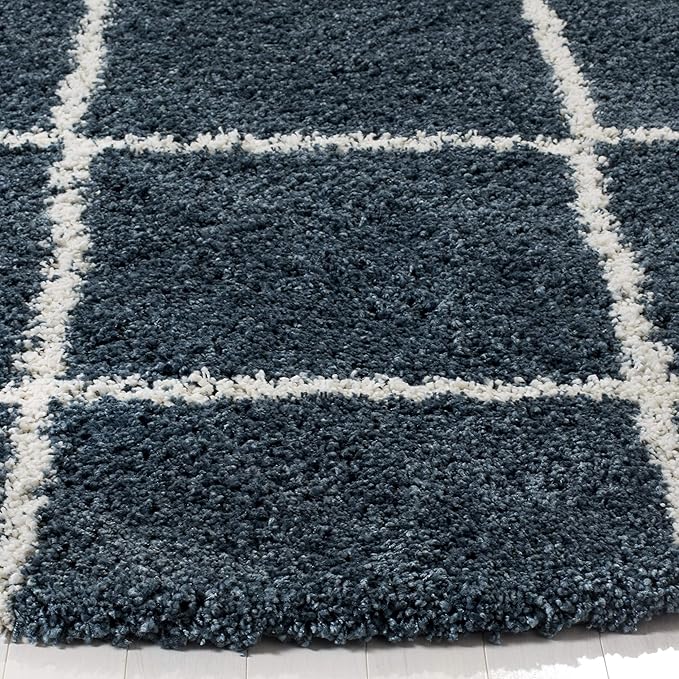 SAFAVIEH Hudson Shag Collection Area Rug - 5' Round, Slate Blue & Ivory, Modern Trellis Design, Non-Shedding & Easy Care, 2-inch Thick Ideal for High Traffic Areas in Living Room, Bedroom (SGH281L)